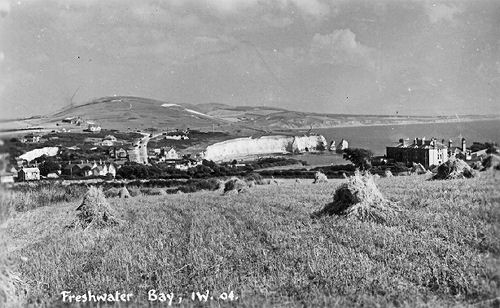 Freshwater Bay across fields